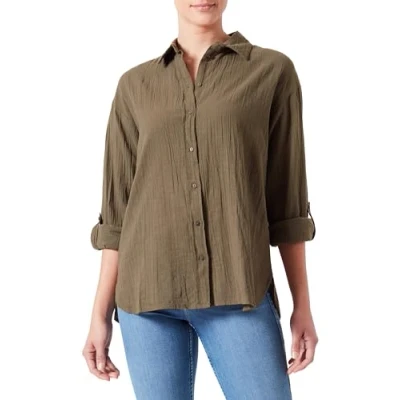 Image of ONLY Women&#039;s Onltizana Cotton L/S Shirt WVN Long Sleeve Blouse, Green, XS