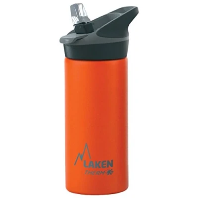 Image of Laken Thermo Kids Vacuum Insulated Stainless Steel Leak Free Sports Water Bottle with Jannu Straw Cap, 17 Oz, Orange