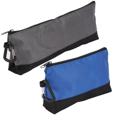 Image of Belle Vous 2 Pack of Zipper Tool Pouches with Carabiner Hooks Heavy Duty Multipurpose Storage Bags for Tools/Accessories Organiser Utility Belt Sturdy Bases Sizes