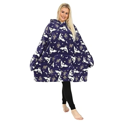 Image of Harry Potter Hedwig Take Me Back To Hogwarts Ladies Hoodie, Oversized Fleece Blanket Hoodie Blue