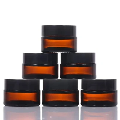 Image of LIYUABU Amber Glass Jars 6 Pack,20ml Cosmetic Container Tinted Refillable Travel Pots,Small Bottles Sample Pots with Black Lids for Cosmetics,Powder,Lotion,Creams(20ml)