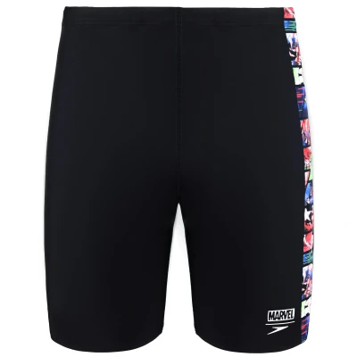 Image of Speedo Men&#039;s Marvel Allover Panel Jammer, Avengers Black/Neon Blue, 30