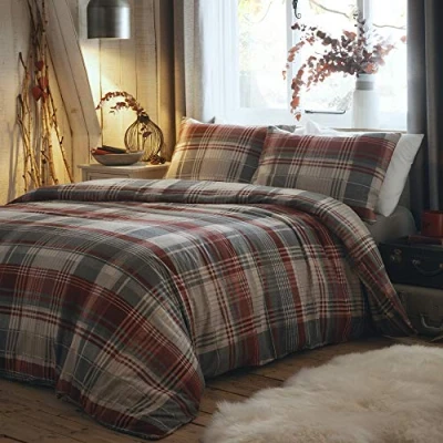 Image of Dreams &amp; Drapes Connolly 100 Percent Brushed Cotton Duvet Cover Set in Red, Super King