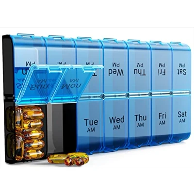 Image of Extra Large Pill Organizer 2 Times a Day, Weekly XL AM PM Case, 7 Day Box Twice Oversized Daily Medicine for Vitamins, Big Container, Medication Dispenser (Blue)