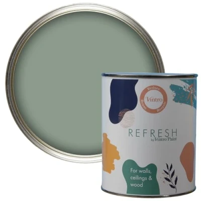 Image of Vintro Paint Refresh Green Matt Finish for Furniture, Walls, or Wood, Interior Use 1 Litre (Sea Green)