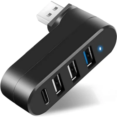 Image of 4 Port USB 3.0 Hub [90/180 Degree Rotatable], Splitter with 3 Ports &amp; 1 C Power/Data Port, Extender for Laptop, Car, Mac Pro, iMac, MacBook Air, and More