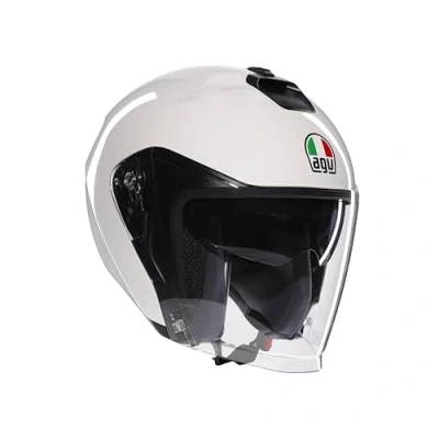 Image of AGV IRIDES E2206, Motorbike Open Face Helmet, Motorcycle Jet Helmet Unisex with Anti Scratch and UV Protective Visor, Materia White, S