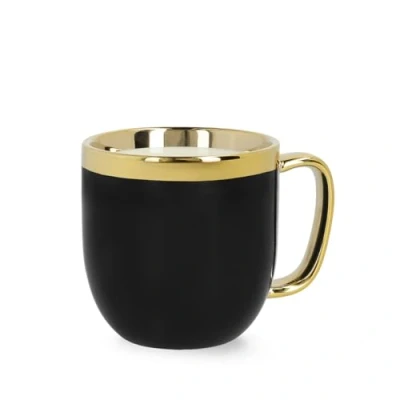 Image of HOMLA Sinnes Mug with Golden Decoration Tea Cup Coffee 0.28 L Porcelain Gold Plated Hand Painted Black &amp;