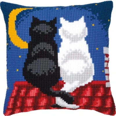 Image of Vervaco Roof Top Cats Cross Stitch Cushion, Multi Colour