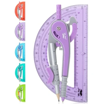 Image of Mr. Pen Compass and Protractor Set, Purple, Geometry Tool, Drawing Compass, Math for