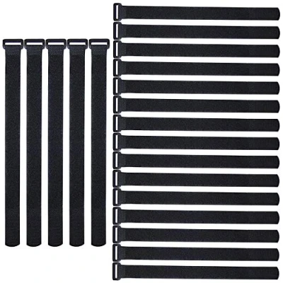 Image of QitinDasen 20Pcs Premium 20cm Cable Ties Set, Reusable Straps Cinch Straps, Multipurpose Hook and Loop Fastener, Wire Organizer for Cords Management (Black)