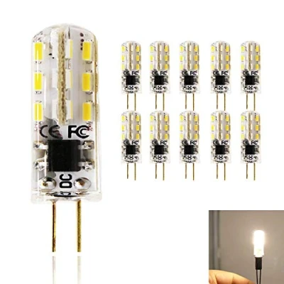 Image of Chao Zan G4 LED Light Bulbs Warm White 2700 3000K Equivalent 10W Halogen Lamp Replacement, DC 12V 1.5W No Dimmable 3014x24 LEDs 360 Beam Angle Bulb, 10 Pack