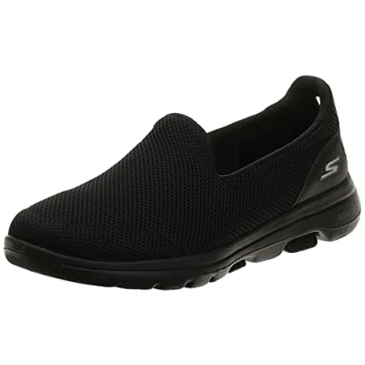 Image of Skechers Women&#039;s GO Walk 5 Slip On Trainers, Black Textile Trim, 9 UK Wide