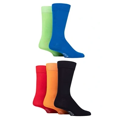 Image of Mens 5 Pair SOCKSHOP Wildfeet Plain Bamboo Socks Blue / Lime Black Orange Red 7 11