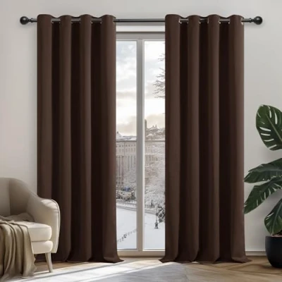 Image of Deconovo Blackout Curtains Energy Saving Thermal Insulated Eyelet for Boys Bedroom Brown W55 x L102 Inch One Pair