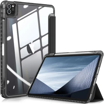 Image of FINTIE Hybrid Case Compatible with iPad Pro 11 Inch (2022/2021/2020/2018, 4th/3rd/2nd/1st Generation) Ultra Slim Shockproof Clear Cover w/Pencil Holder, Auto Wake/Sleep, Classic Black