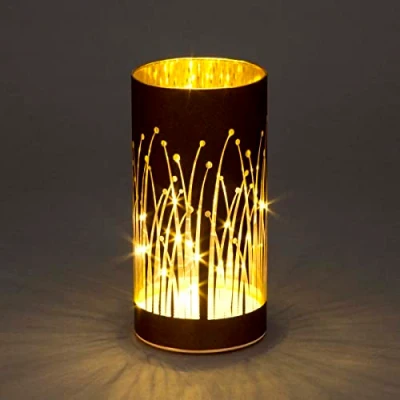 Image of SHATCHI 20cm Christmas Decorated Vase Table Lamp Etched Glass Tube Forest Firework Scene Copper Cylinder LED Fairy Lights Battery Operated