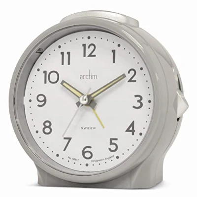 Image of Acctim Elsie Analogue Alarm Clock Non Ticking Sweep Luminous Hands Powder (Pigeon Grey)