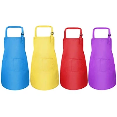 Image of Disino 4 Pcs Kids Aprons Set, Boys Girls Adjustable with 2 Pockets, Children Chef Apron Toddler Kitchen Garden Bib for Cooking Crafting Painting Baking (7 13 Year)