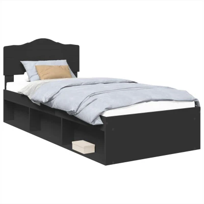 Image of vidaXL Bed Frame with Headboard Black 90 x 190 cm Solid Pine Wood