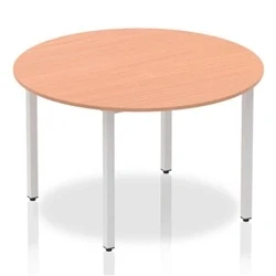 Image of Impulse 1200mm Round Table Oak Top Silver Box Frame Leg