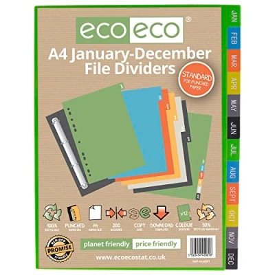 Image of eco A4 50% Recycled January December File Dividers, eco081