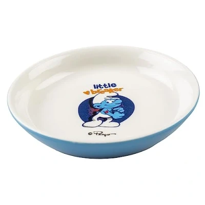 Image of Smurfs duvoplus, Les Costaud Low Feeding Bowl, 14.2 x 2.5 cm, Glazed Ceramic, Robust and Sturdy for Wet Food, Dry Food Water, Dishwasher Safe