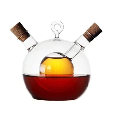 Image of Pcscevcr 2 in 1 Oil and Vinegar Dispenser, Clear Glass Olive Bottle Container Cruet with Cork Stoppers, Kitchen Supplies Jar (Balls Shape)