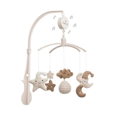 Image of Baby&#039;s Only Musical Mobile Baby Heaven with Knitted Figures Music Box Easy to Attach for Boys and Girls Clay/Warm Linen