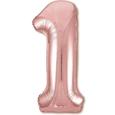 Image of Balloon 1st Birthday Number 1 Rosegold XXL Giant Foil 40 Decoration for Girl. Flies with Helium