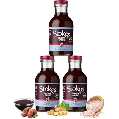 Image of Stokes Real Brown Sauce 3PK, Rich &amp; Spicy Sauce, Perfect For Bacon Sandwiches, Award Winning Sweet Tangy Beautifully Balanced Flavour, 320g Glass Bottle
