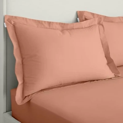 Image of Bianca 200 Thread Count Cotton Percale Oxford Pillowcase Pair Clay