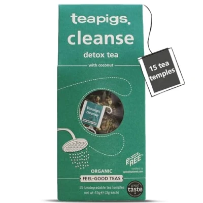 Image of Teapigs Organic Cleanse Detox Tea Made With Whole Leaves and Herbs (1 Pack of 15 Temple Bags) Feel Good Range