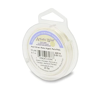 Image of Artistic Wire Plated Tarnish Resistant Colored Copper Craft Wire, Pearl Silver, 22 Gauge, 10 yd