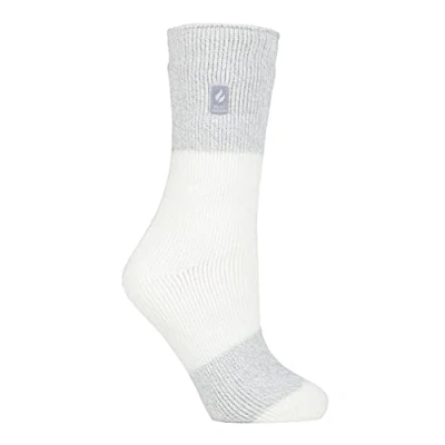 Image of HEAT HOLDERS Ladies Thermal Socks for Winter Outdoor &amp; Indoor Cuddly Fluffy Gifts Women (4 7, Ivory Silver (Catania))
