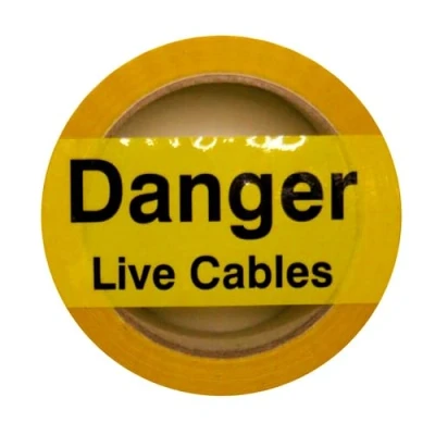Image of iSigns Warning Tape (Danger Live Cables), 1 Roll, Self Adhesive Cable Safety Tape, Laminated, Waterproof Hazard for Measures 48mm x 33m