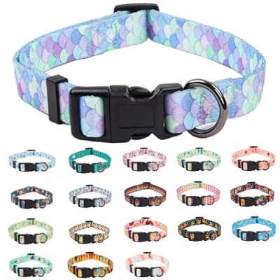 Image of COSYHOMELONDON Dog Collar for Small Dogs, Cute Medium Large Pet Collar, with Floral Patterns, Soft Adjustable Boy Girl Female Male Puppy (Geometric B, m)