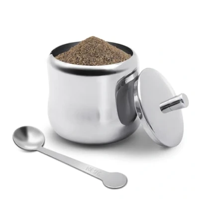 Image of 300 ml Sugar Bowl 304 Stainless Steel Spice Jar Home Metal Tin Kitchen Container with Lid and Spoon for Spices, Sugar, Coffee, Tea, Pepper (Style 2)