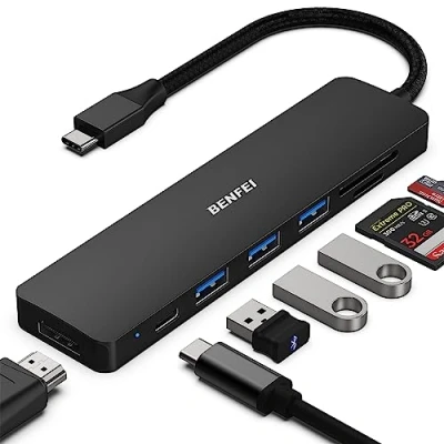 Image of BENFEI USB C HUB 7 in 1, Multiport Adapter with HDMI (4K @ 60Hz Certified)/100W Power Delivery/3*USB 3.0 5Gbps/SD/TF Card Reader (160MB/s) for iPhone 15 Pro/Max MacBook iPad Pro iMac S23