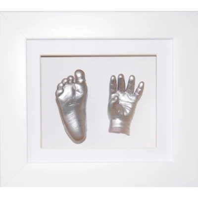 Image of BabyRice Baby Casting Kit, 6x5&quot; White 3D Box Display Frame/White Mount/Metallic Silver Paint