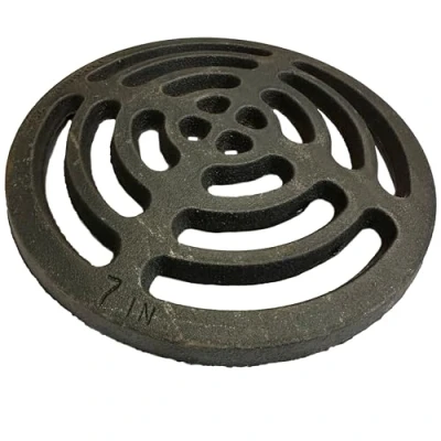 Image of 7&quot; Diameter 178mm 9mm 3/8&quot; Thick Round Circular Cast Iron Gully Grid/Grate Heavy Duty Drain Cover Black Satin Finish