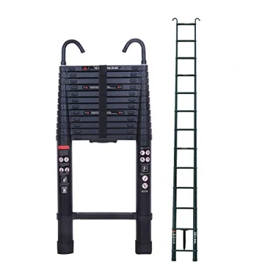 Image of 5m Telescopic Ladder Extendable Aluminum with Detachable Hook Non Slip Portable Folding 150kg Max Load Black