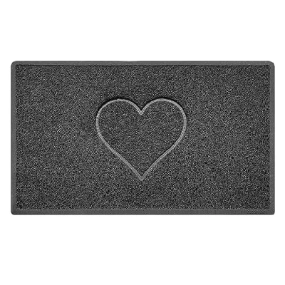 Image of Nicoman Heart Embossed Shape Door Mat Dirt Trapper Washable Barrier Doormat Dark Grey (Watertight Rubber Back) Medium (75x44cm)