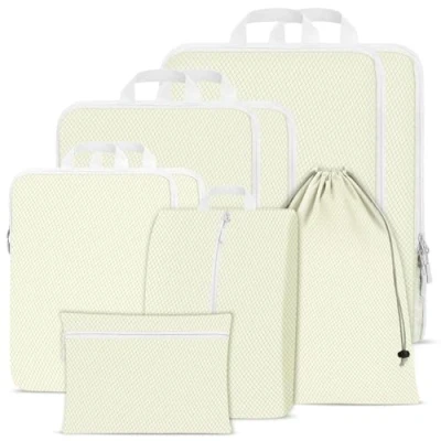 Image of Compression Packing Cubes Set, Ultralight Expandable Travel Organizers for Carry on Luggage,Waterproof Cubes,Compression Suitcase Essential Bag (Beige 9 piece set)