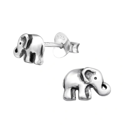 Image of Zenvie Silver Elephant Stud Earrings with Gift Box 0.6 x 0.4cm Sterling Cute