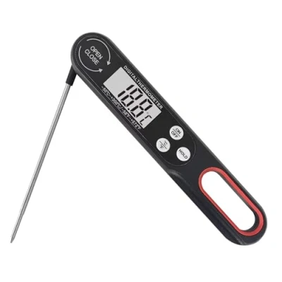 Image of Digital Meat Thermometer For Kitchen, BBQ, Oven, Water, Milk, Oil, Air Fryer Cooking Instant Temparature Reading Foldable Long Probe, Bright Backlit LCD Screen Auto Shut Off (Black)