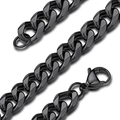 Image of GOLDCHIC JEWELRY 9mm Curb Men Women Necklace, Black Flat Cuban Link for