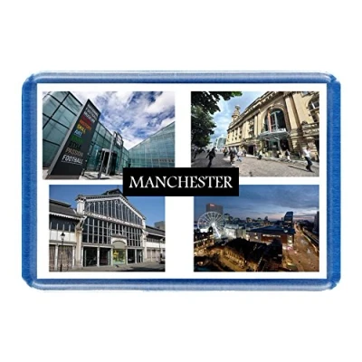 Image of Manchester Postcard Style Design 7cm x 4.5cm Novelty Tourism Fridge Magnet.