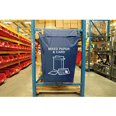 Image of Warehouse Waste Recycling Racking Sack, MIXED PAPER &amp; CARD, Industrial Grade, Integrated Top Flap With Velcro Fastening, Multiple Fixing Options, Double Stitched Strength, 160 Litre Capacity