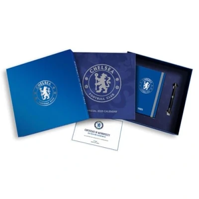 Image of 2025 Calendar Chelsea FC Calendar, A5 Diary and Pen Musical Football Gift Box Set Official Product